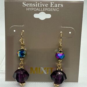 3For$20 Mixit Purple and Iridescent Drop Earrings with Gold-Tone Hooks